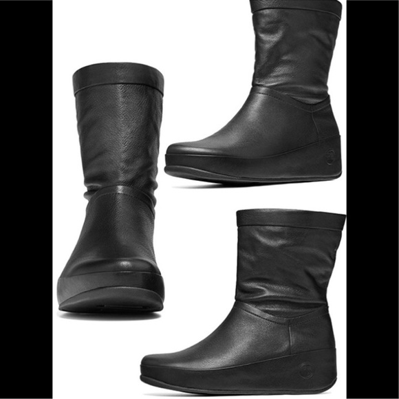 FitFlop Crush Leather Boots Black Sz 9 - Picture 1 of 9